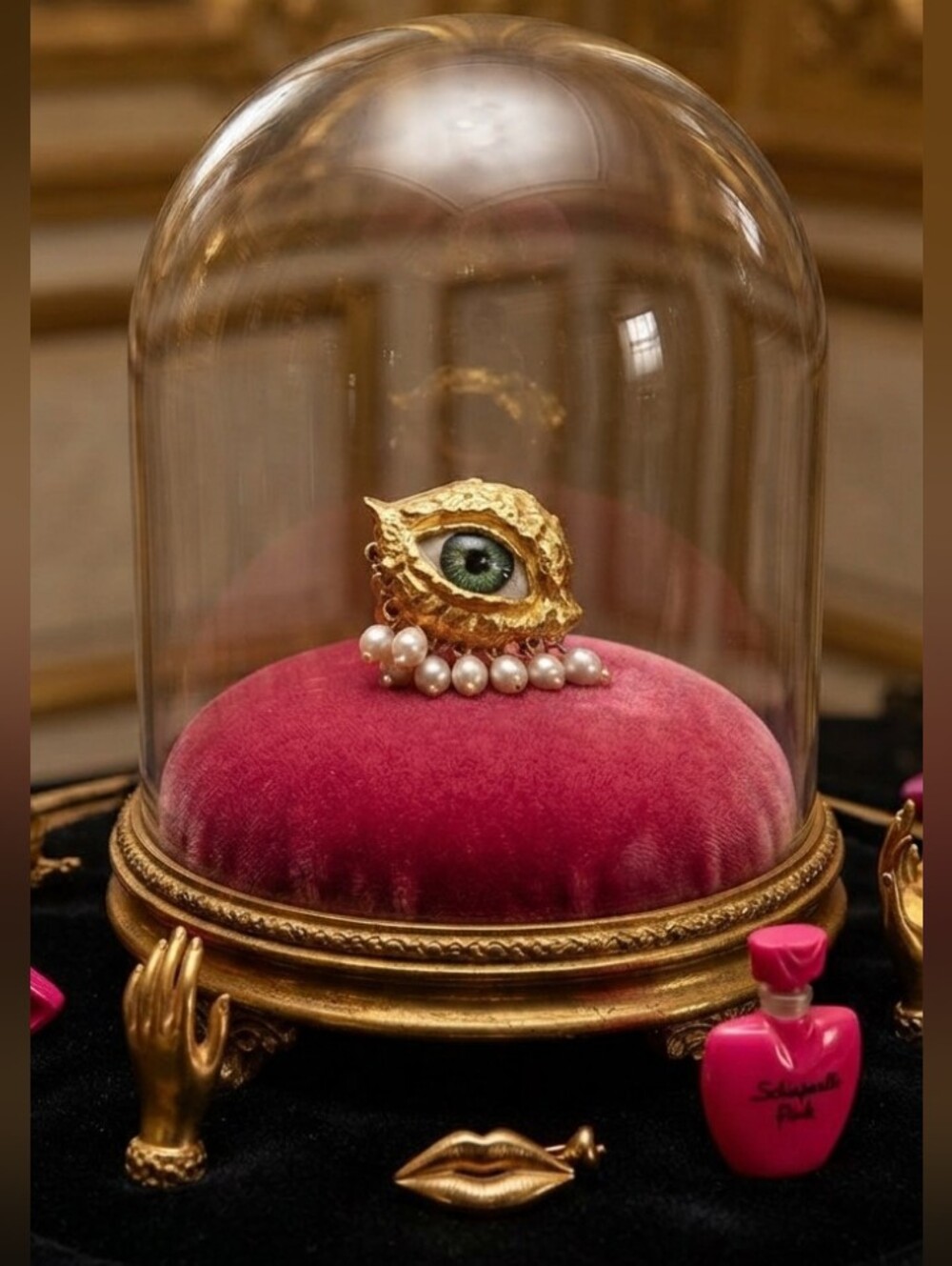 Schiaparelli Inspired Gold With Fresh Water Pearls Statement Ring 👁️